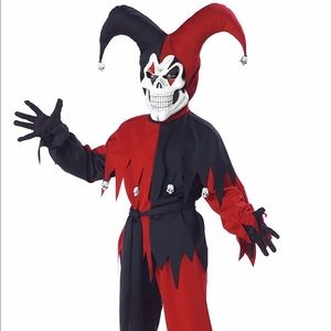 Evil Jester Child Costume & Jester Skull Cane